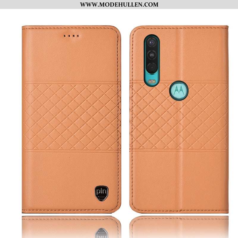 Hülle Motorola One Action Lederhülle Schutz Folio Anti-sturz Alles Inklusive Case Gelbe