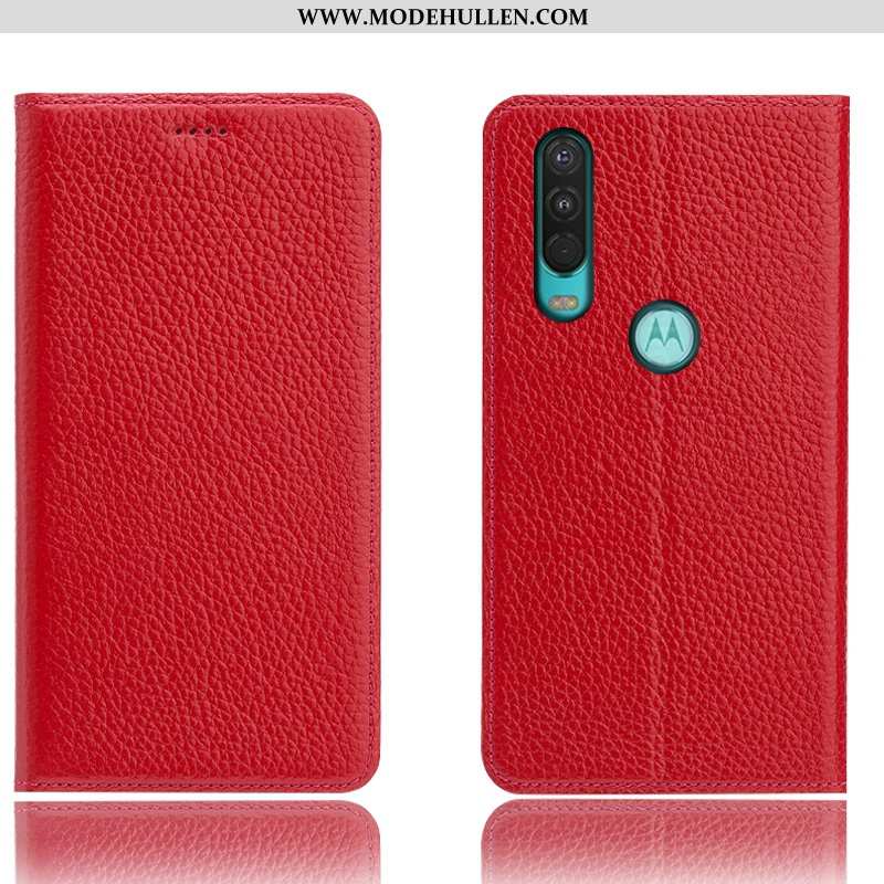 Hülle Motorola One Action Muster Schutz Folio Case Echt Leder Alles Inklusive Litchi Braun