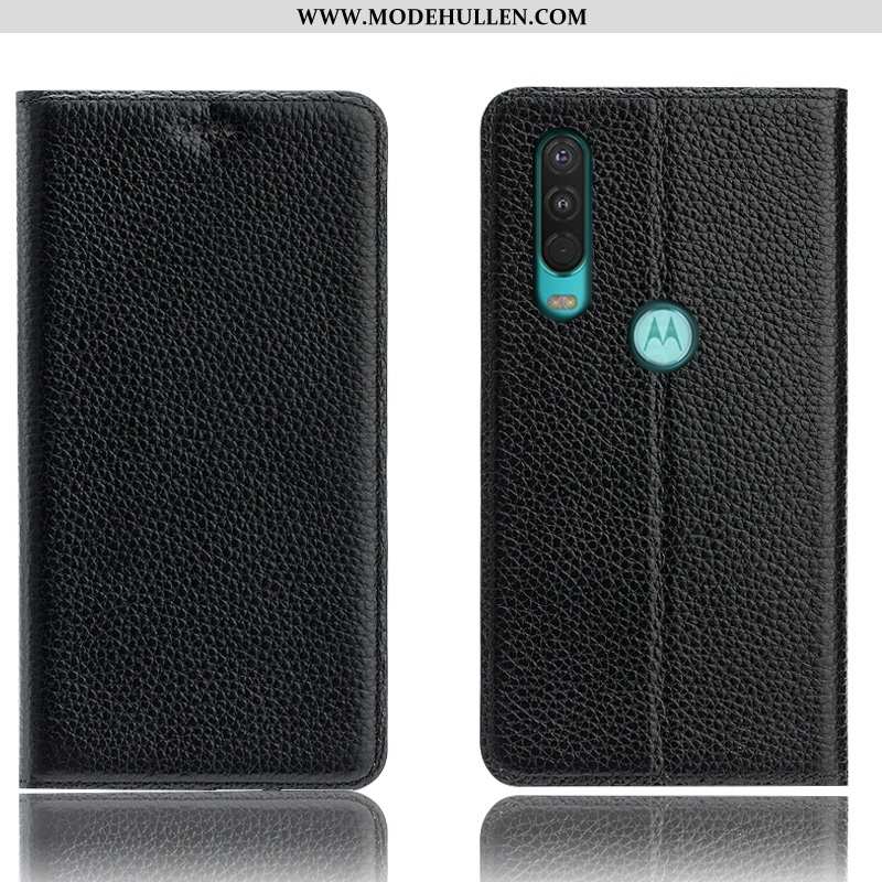 Hülle Motorola One Action Muster Schutz Folio Case Echt Leder Alles Inklusive Litchi Braun