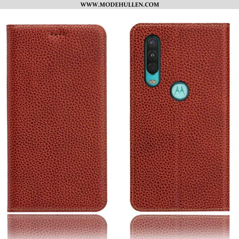 Hülle Motorola One Action Muster Schutz Folio Case Echt Leder Alles Inklusive Litchi Braun