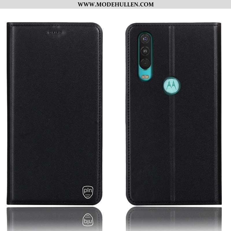 Hülle Motorola One Action Schutz Echt Leder 2020 Folio Anti-sturz Case Rot Rote