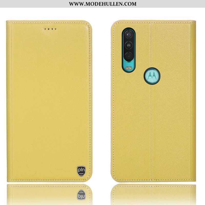 Hülle Motorola One Action Schutz Echt Leder 2020 Folio Anti-sturz Case Rot Rote