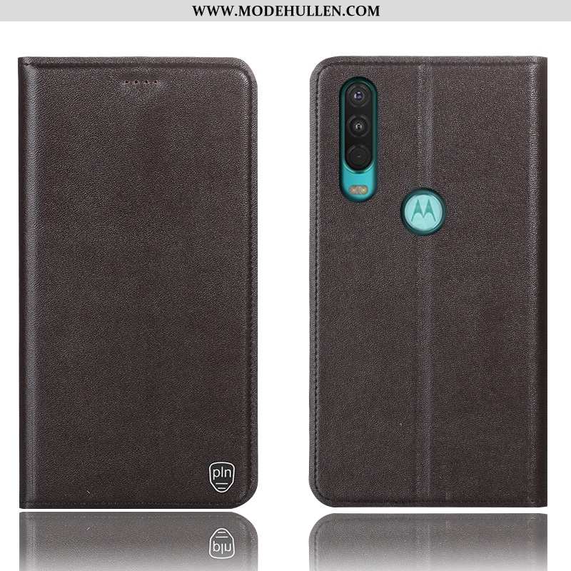 Hülle Motorola One Action Schutz Echt Leder 2020 Folio Anti-sturz Case Rot Rote