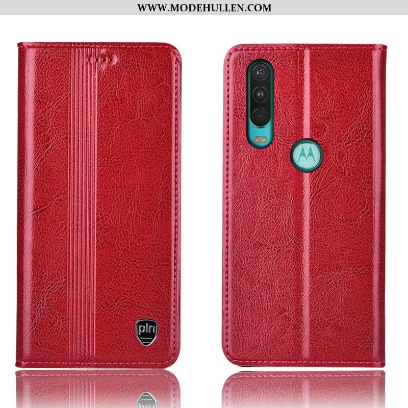 Hülle Motorola One Action Schutz Lederhülle Alles Inklusive Rot Handy Anti-sturz Rote