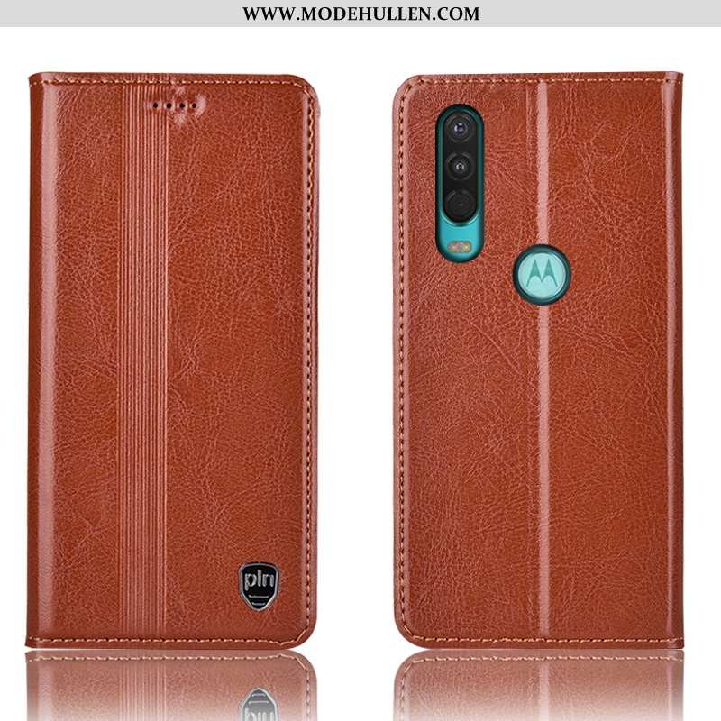 Hülle Motorola One Action Schutz Lederhülle Alles Inklusive Rot Handy Anti-sturz Rote