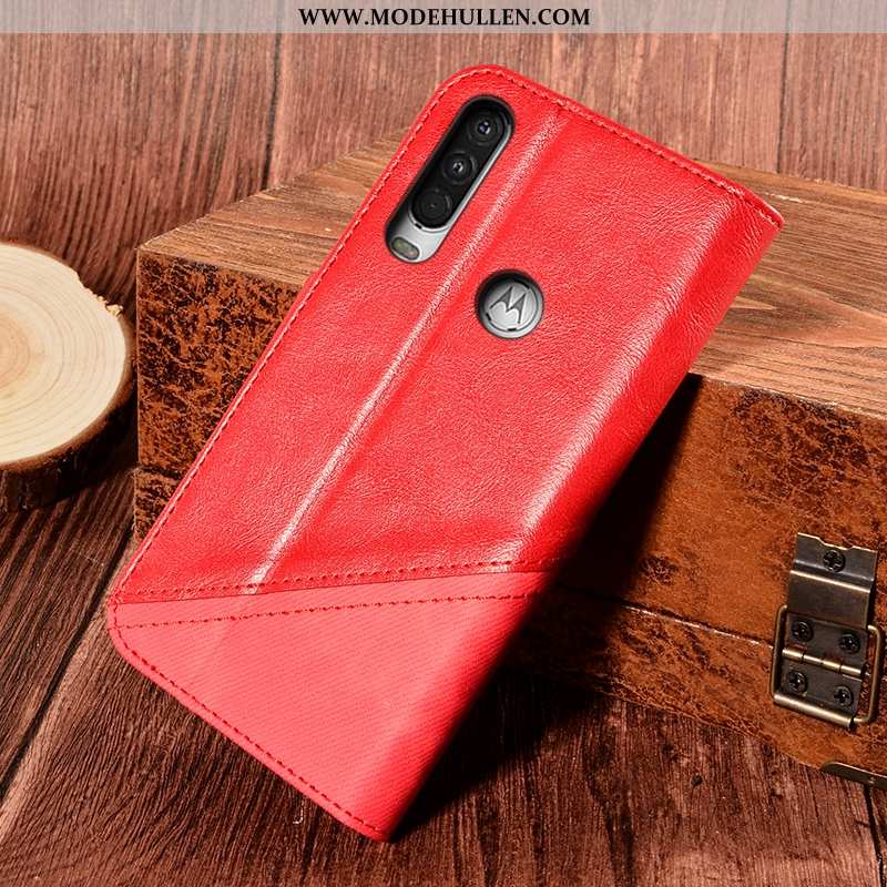 Hülle Motorola One Action Schutz Lederhülle Halterung Alles Inklusive Rot Anti-sturz Handy Rote