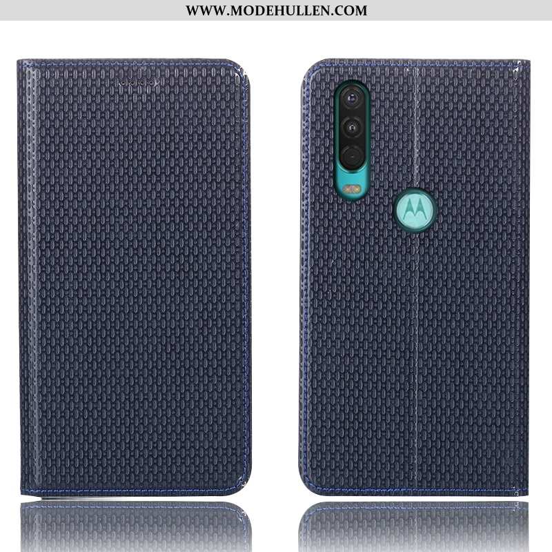 Hülle Motorola One Action Schutz Lederhülle Handy Alles Inklusive Anti-sturz Folio Case Dunkelblau