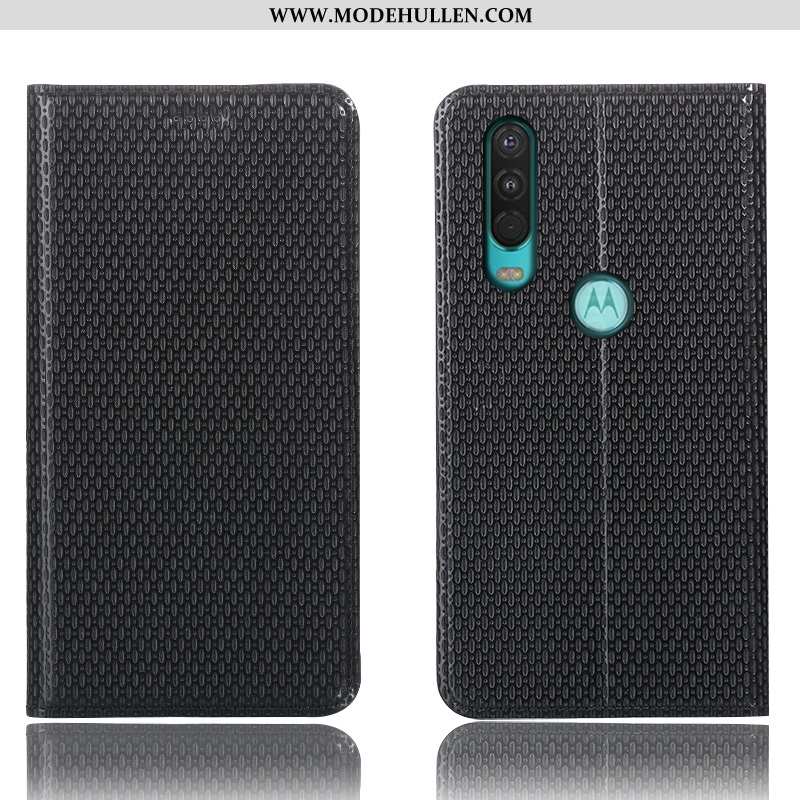 Hülle Motorola One Action Schutz Lederhülle Handy Alles Inklusive Anti-sturz Folio Case Dunkelblau