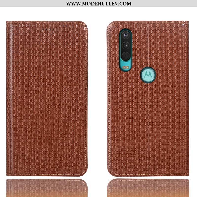 Hülle Motorola One Action Schutz Lederhülle Handy Alles Inklusive Anti-sturz Folio Case Dunkelblau