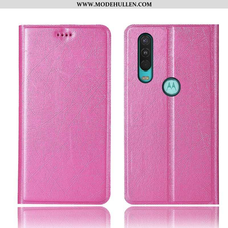 Hülle Motorola One Action Schutz Lederhülle Schwarz Seide Case Folio Alles Inklusive