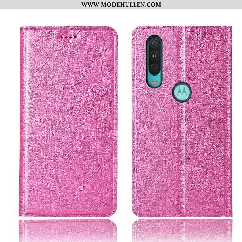 Hülle Motorola One Action Schutz Lederhülle Schwarz Seide Case Folio Alles Inklusive