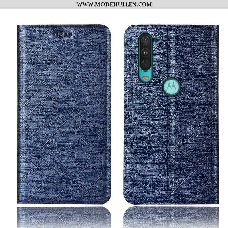 Hülle Motorola One Action Schutz Lederhülle Schwarz Seide Case Folio Alles Inklusive