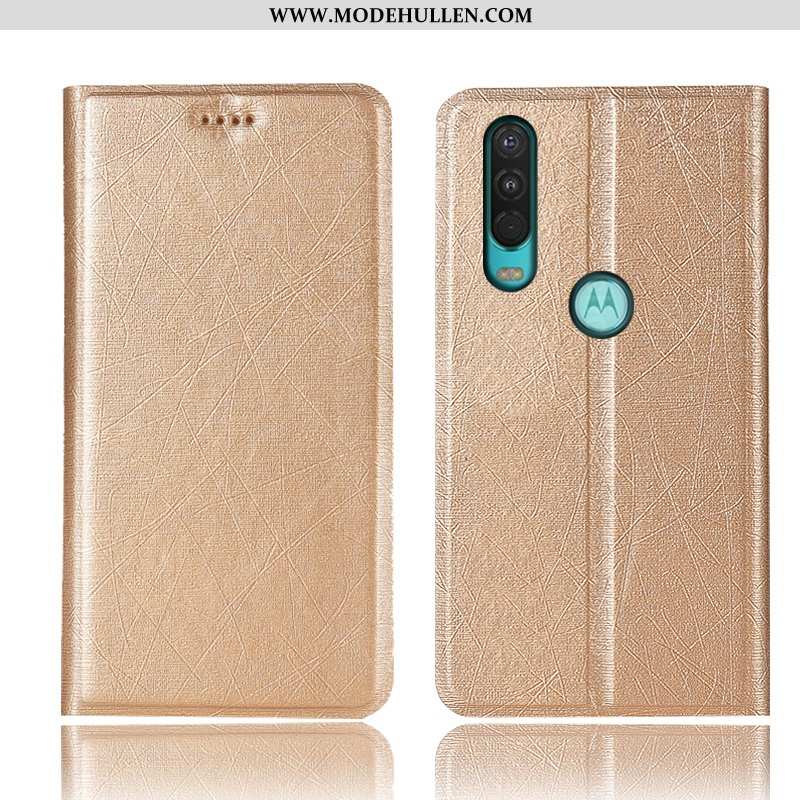 Hülle Motorola One Action Schutz Lederhülle Schwarz Seide Case Folio Alles Inklusive