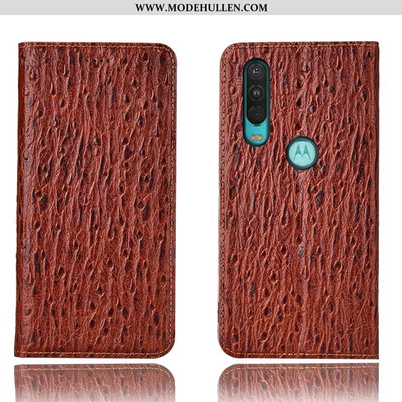 Hülle Motorola One Action Schutz Lederhülle Vogel Handy Rot Case Rote