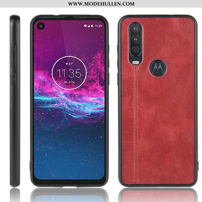 Hülle Motorola One Action Schutz Muster Case Handy Schwer Kuh Rote