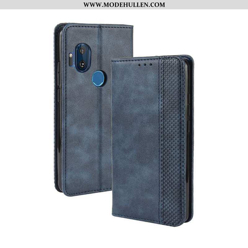 Hülle Motorola One Hyper Lederhülle Case Handy Folio Dunkelblau