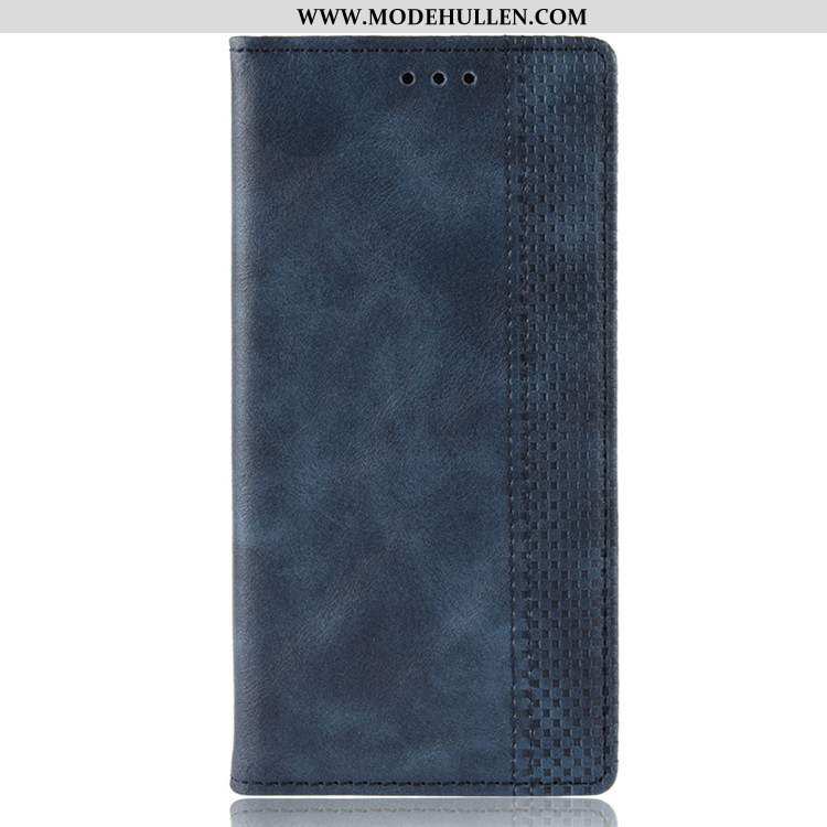 Hülle Motorola One Hyper Lederhülle Case Handy Folio Dunkelblau