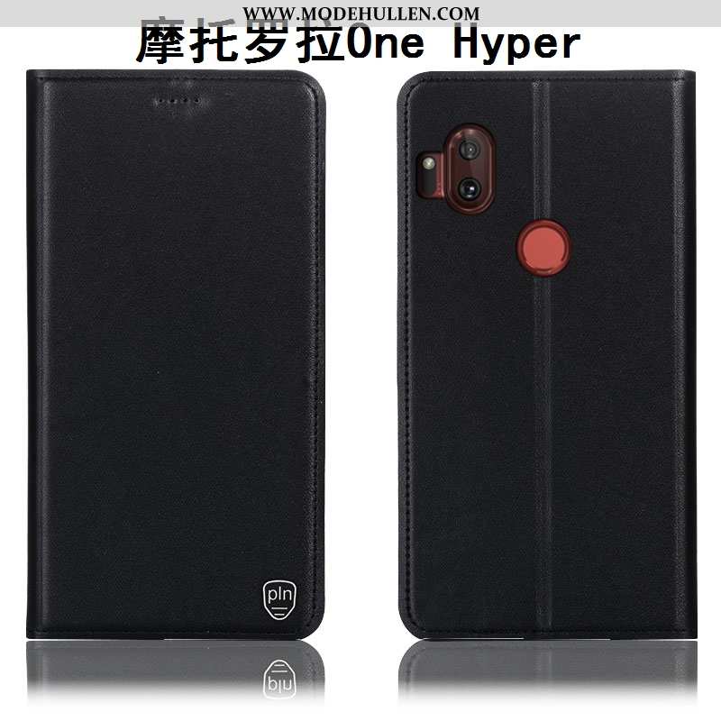 Hülle Motorola One Hyper Muster Schutz Case Folio Orange Echt Leder