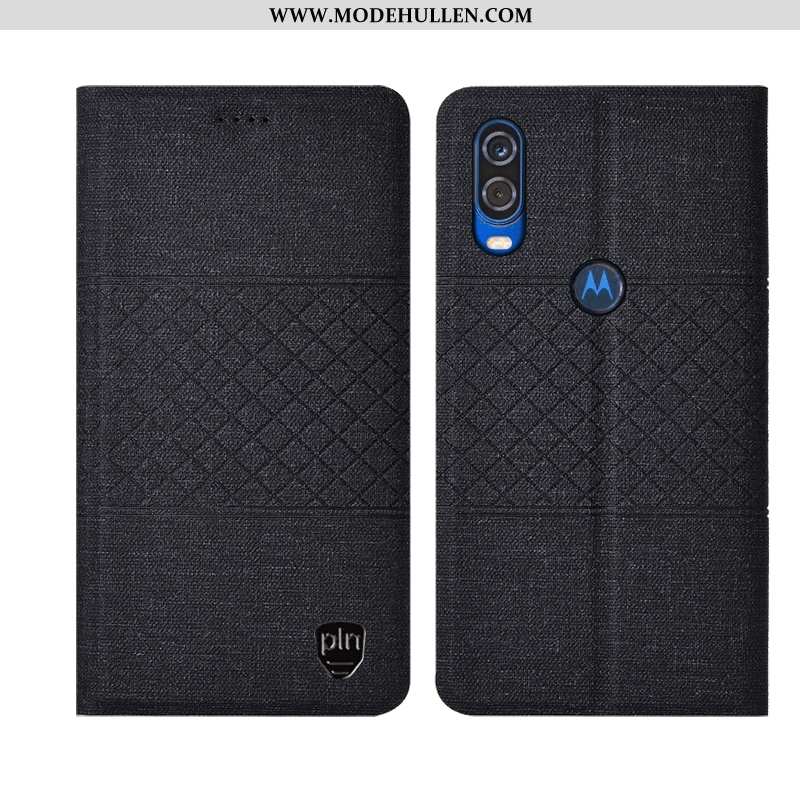 Hülle Motorola One Vision Schutz Anti-sturz Baumwolle Case Schwarz Handy