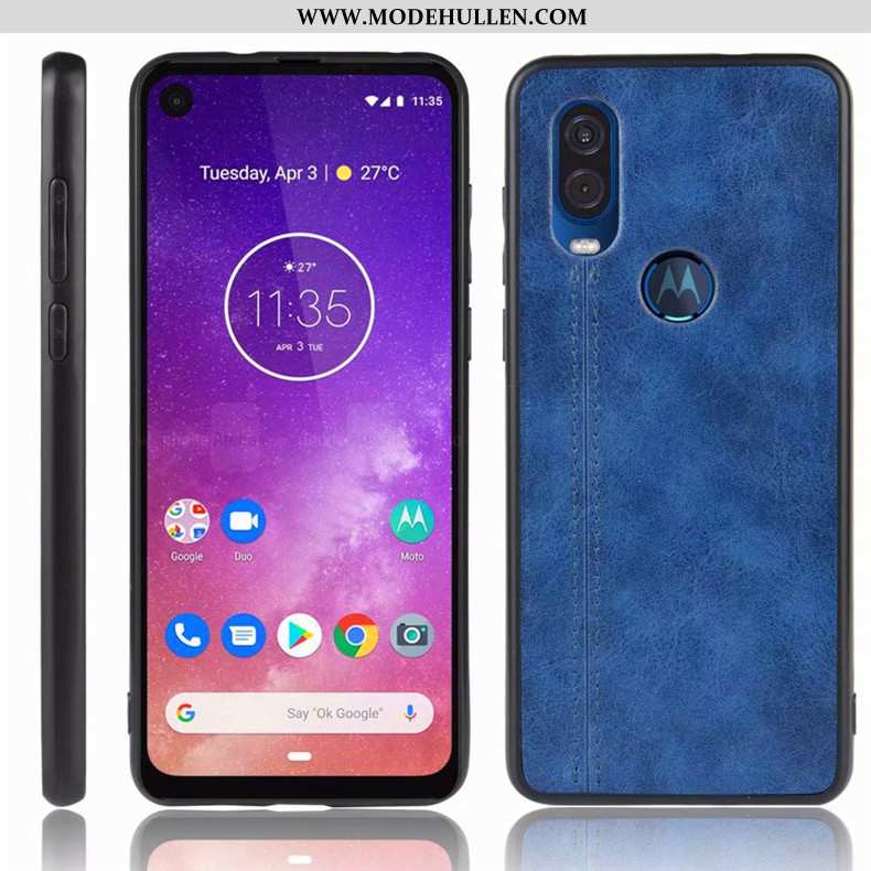 Hülle Motorola One Vision Schutz Handy Alles Inklusive Case Dunkelblau Anti-sturz