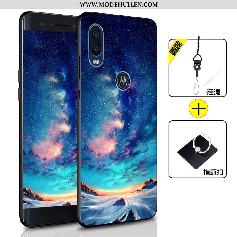 Hülle Motorola One Vision Weiche Silikon Alles Inklusive Handy Schutz Anti-sturz Case Blau