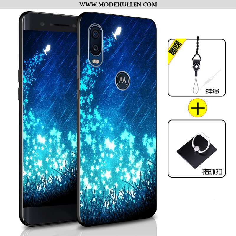Hülle Motorola One Vision Weiche Silikon Alles Inklusive Handy Schutz Anti-sturz Case Blau