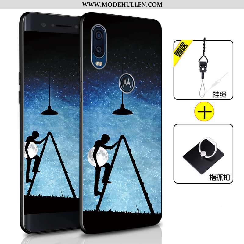 Hülle Motorola One Vision Weiche Silikon Alles Inklusive Handy Schutz Anti-sturz Case Blau