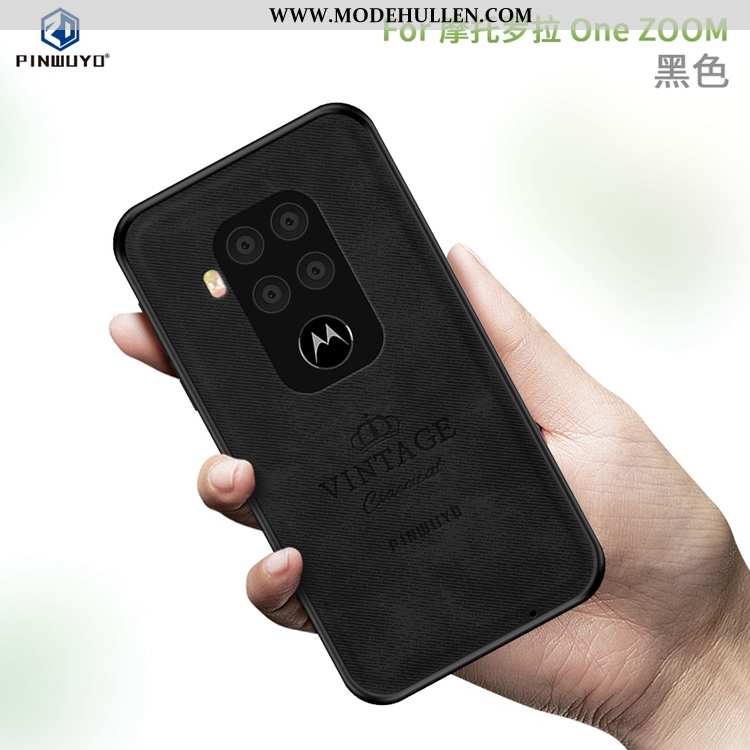 Hülle Motorola One Zoom Nubuck Super Dünne Schwarz High-end Stoff