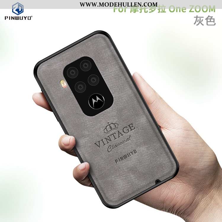 Hülle Motorola One Zoom Nubuck Super Dünne Schwarz High-end Stoff