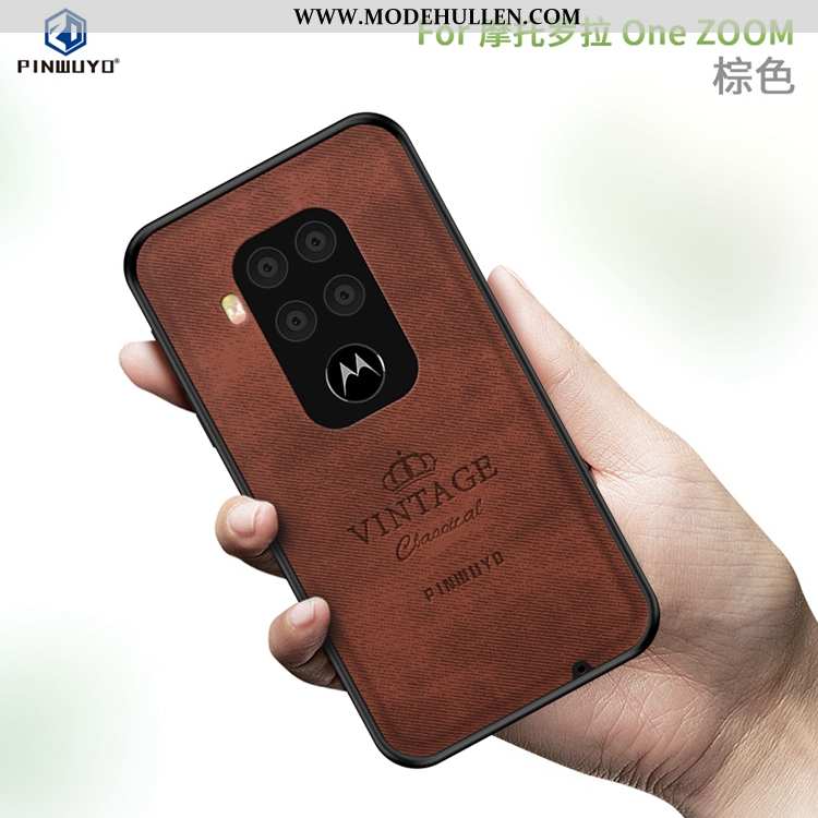 Hülle Motorola One Zoom Nubuck Super Dünne Schwarz High-end Stoff