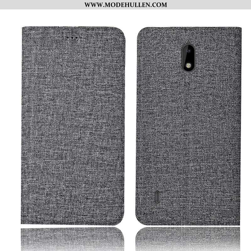 Hülle Nokia 2.2 Baumwolle Und Leinen Lederhülle Anti-sturz Schutz Case Alles Inklusive Grau