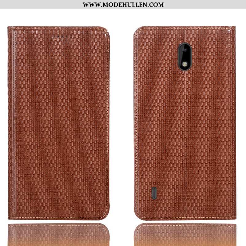 Hülle Nokia 3.1 Echt Leder Muster Anti-sturz Handy Folio Case Braun