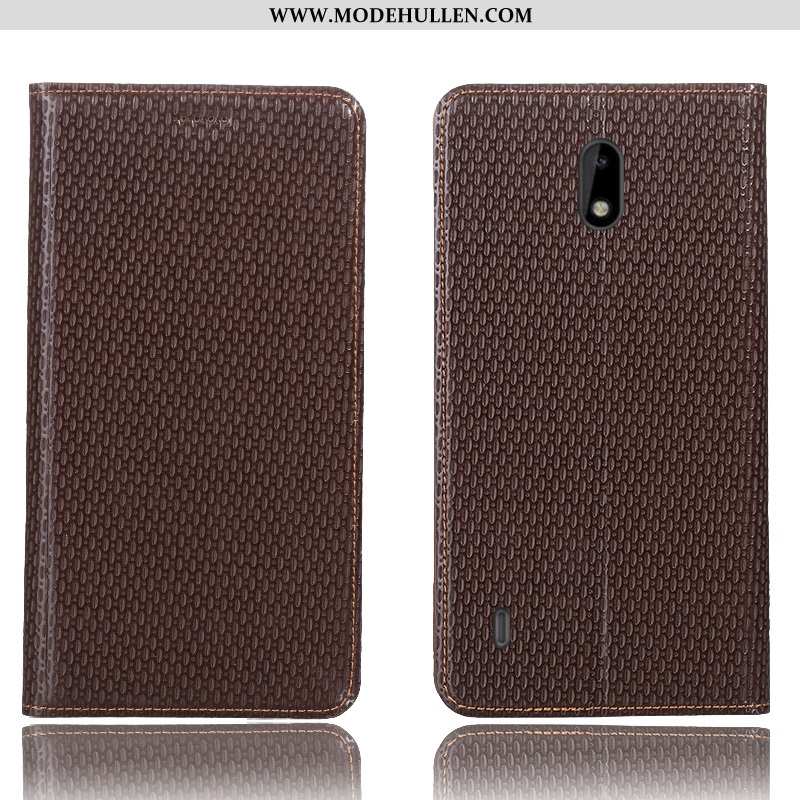 Hülle Nokia 3.1 Echt Leder Muster Anti-sturz Handy Folio Case Braun