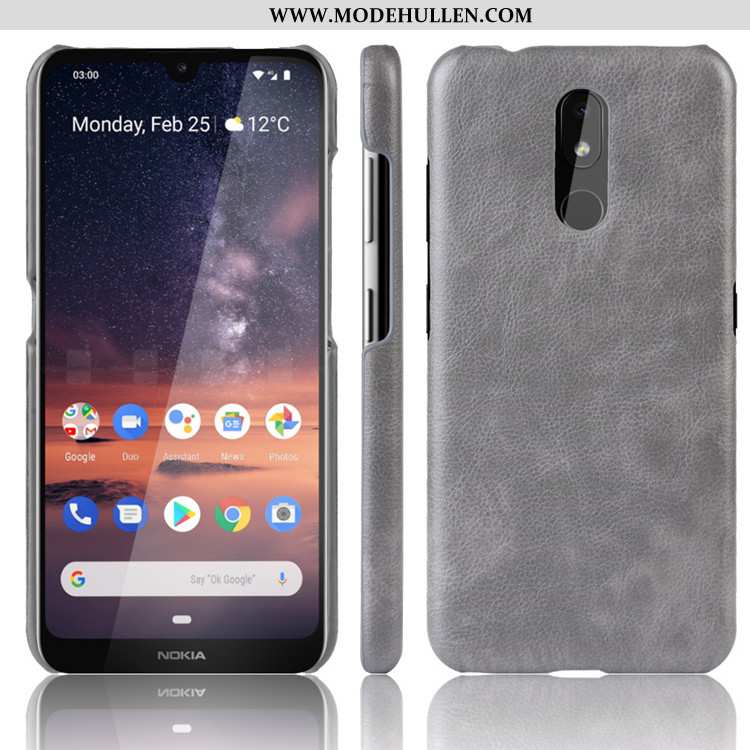 Hülle Nokia 3.2 Trend Schutz Litchi Schwarz Schwer Leder Muster