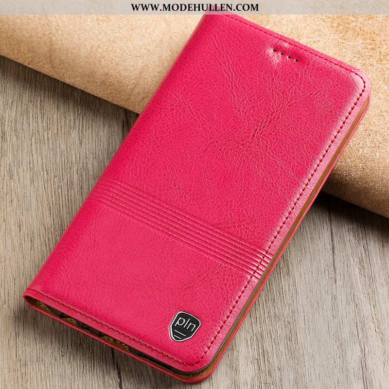 Hülle Nokia 5.1 Plus Echt Leder Lederhülle Rot Case Handy Rosa