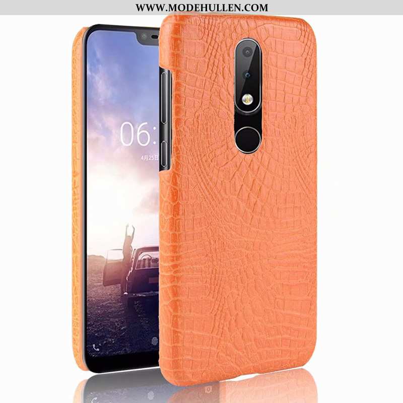 Hülle Nokia 5.1 Plus Lederhülle Leder Krokodilmuster Schutz Handy Qualität Orange