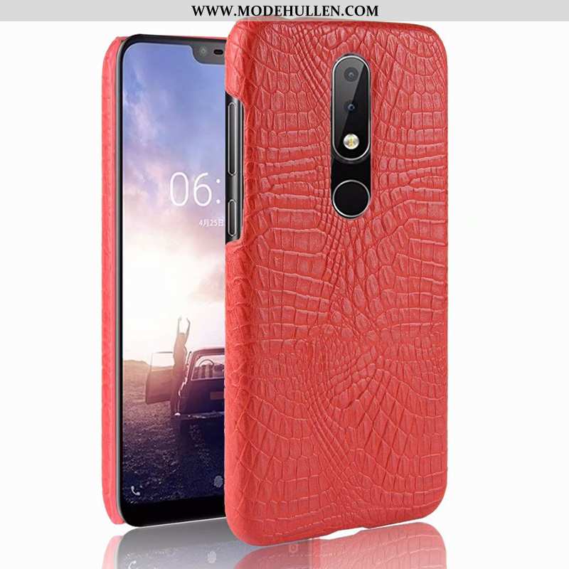 Hülle Nokia 5.1 Plus Lederhülle Leder Krokodilmuster Schutz Handy Qualität Orange