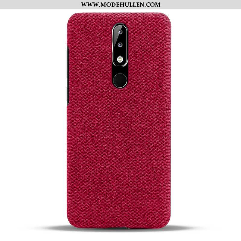 Hülle Nokia 5.1 Plus Schutz Dünne Leichtgewicht Case Stoff Rot Handy Rote