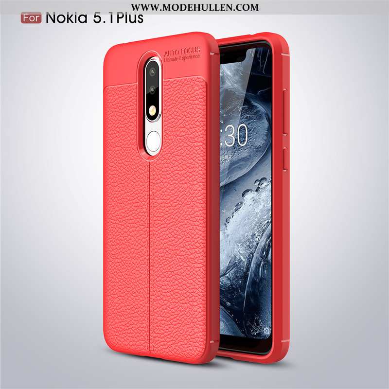 Hülle Nokia 5.1 Plus Schutz Muster Anti-sturz Litchi Case Rutschfest Grau