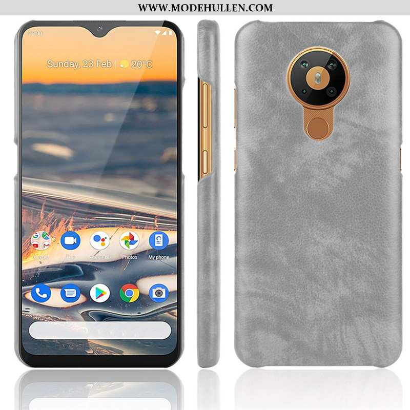 Hülle Nokia 5.3 Leder Muster Schwer Rot Litchi Handy Schutz Rote