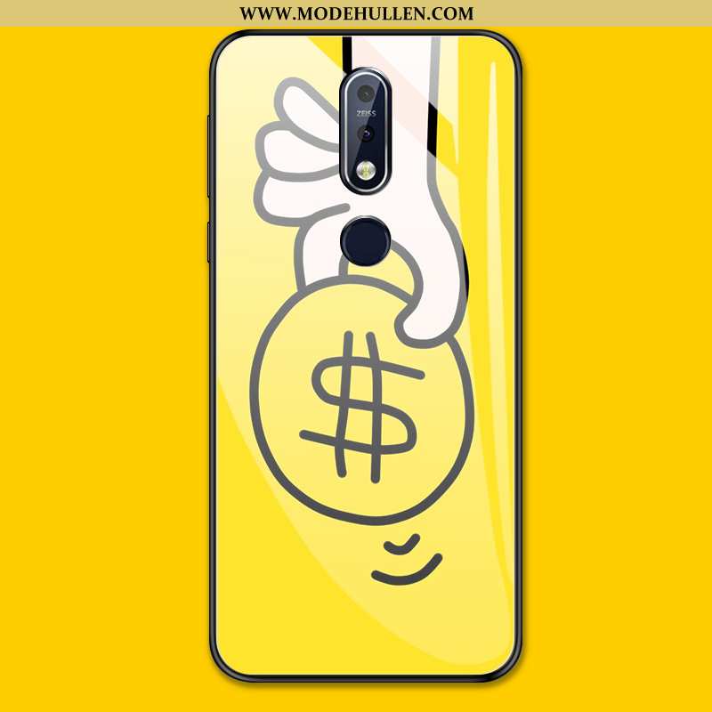 Hülle Nokia 7.1 Glas Persönlichkeit Gelb Anti-sturz Einfassung Einfach Gelbe