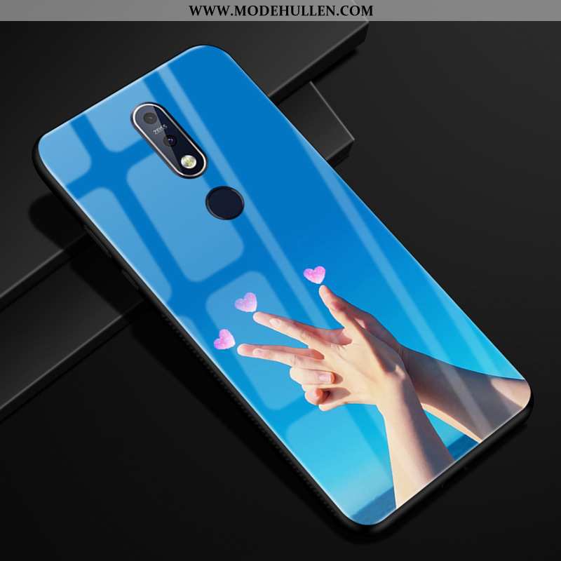 Hülle Nokia 7.1 Glas Schutz Farbverlauf Handy Einfarbig Case Anti-sturz Lila