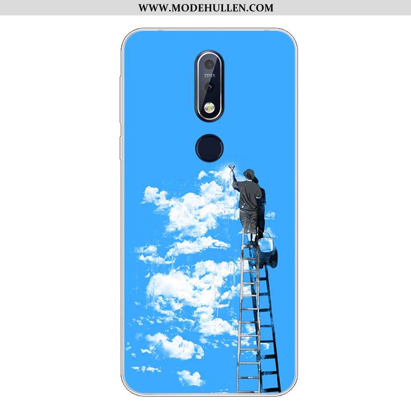 Hülle Nokia 7.1 Karikatur Nette Handy Weiche Silikon Case Blau