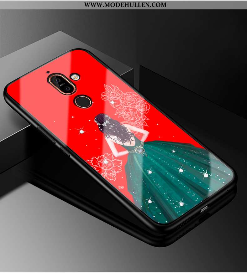 Hülle Nokia 7 Plus Glas Mode Rot Persönlichkeit Case Handy Rote