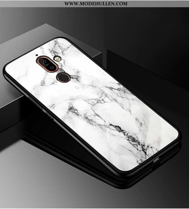 Hülle Nokia 7 Plus Schutz Glas Persönlichkeit Anti-sturz Case Silikon Schwarz