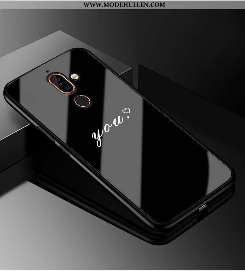 Hülle Nokia 7 Plus Schutz Glas Persönlichkeit Anti-sturz Case Silikon Schwarz