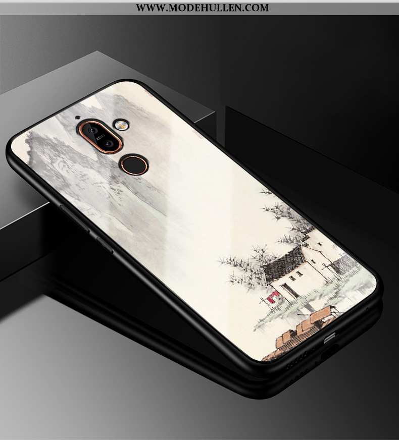 Hülle Nokia 7 Plus Schutz Glas Persönlichkeit Anti-sturz Case Silikon Schwarz