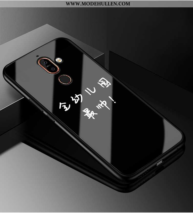 Hülle Nokia 7 Plus Schutz Glas Persönlichkeit Anti-sturz Case Silikon Schwarz