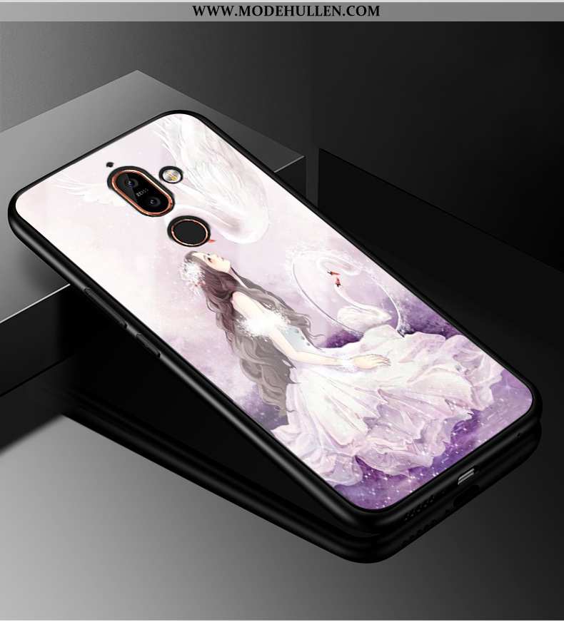 Hülle Nokia 7 Plus Schutz Glas Persönlichkeit Anti-sturz Case Silikon Schwarz