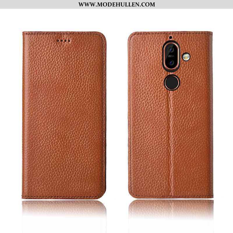 Hülle Nokia 7 Plus Schutz Lederhülle Neu Einfassung Case Folio Braun